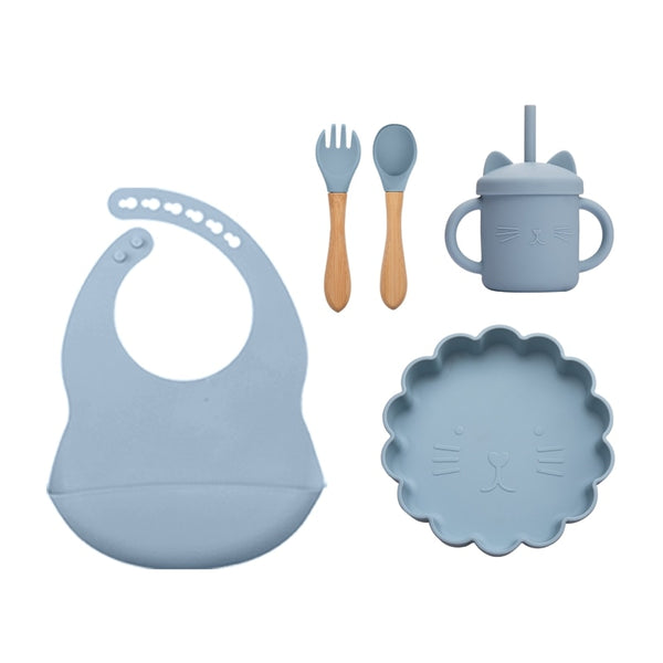 TASTY Set assiette couverts bavoir en silicone pour bébé Bleu Baleine -  Équipement et accessoires bébé 0-23 mois - Puériculture - Enfants, jouets  et jeux
